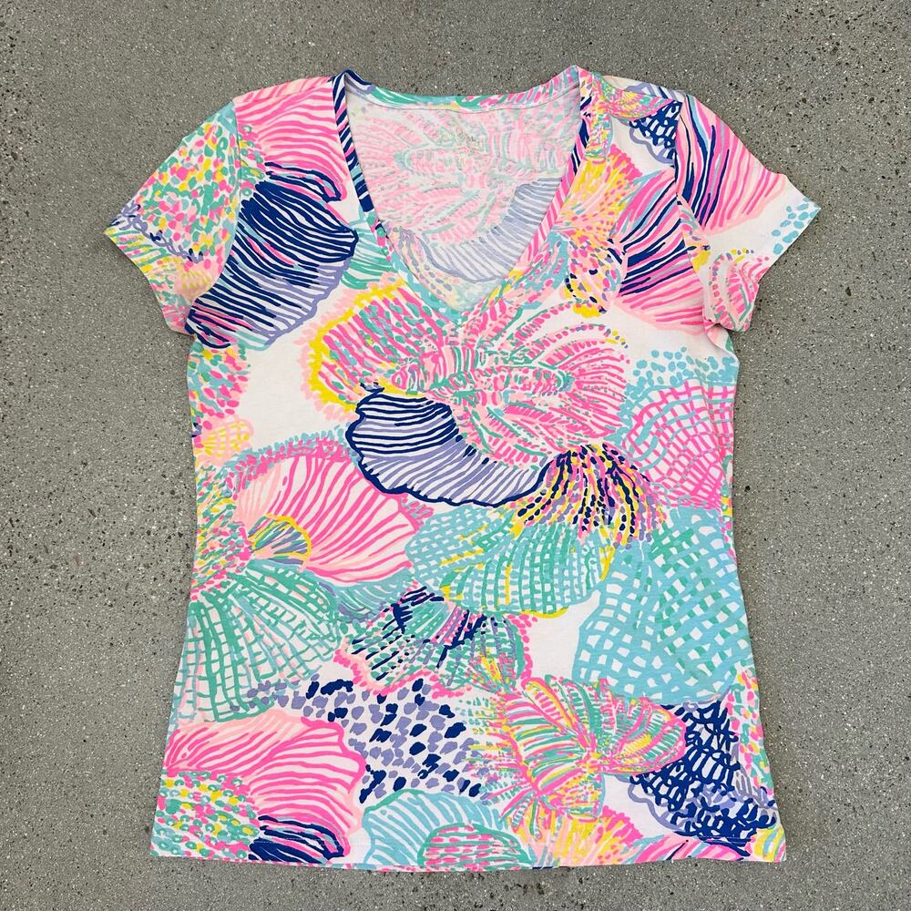 Lilly Pulitzer Michele Roar of the Seas Short Sleeve V Neck T Shirt